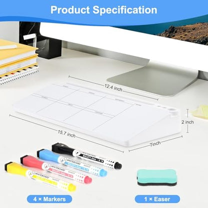 Desktop Glass Whiteboard with Storage, Weekly Calendar Desk White Board