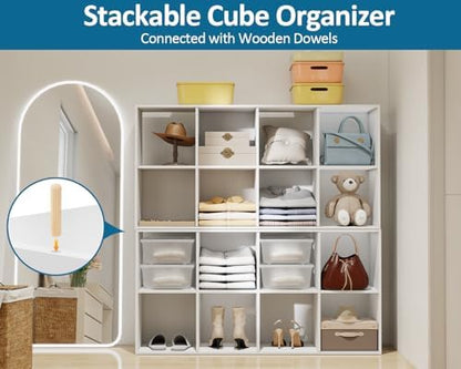 PrimeZone 8 Cube Storage Organizer, Stackable Wood Cubby Bookshelf, White