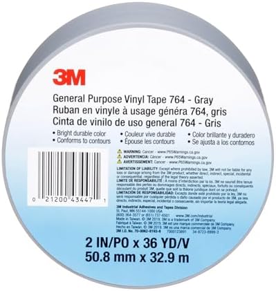 3M General Purpose Vinyl Tape 764, Gray, 2 in x 36 yd, 5 mil, 1 Roll