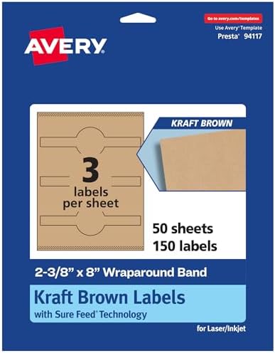 Avery® Kraft Brown Wraparound Band Labels, Sure Feed® Technology, 2-3/8" x 8", 150 Kraft Brown Labels, Laser/Inkjet Printable Labels