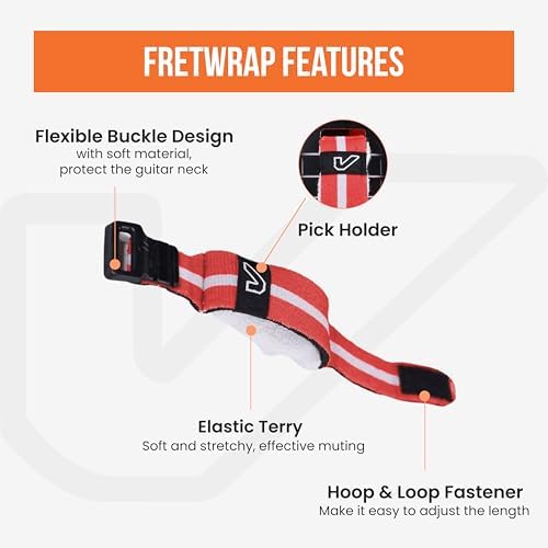 Gruv Gear Fret Wrap & Guitar Mute, Fretwrap for Acoustic, Electric & Bass | String Dampener Recording, Tapping & Practice Accessory (1 Pack, Large Red/White, Fits 6 String Bass, 8 String Guitar)