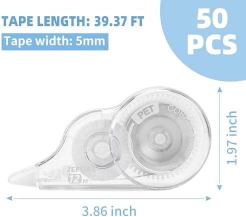 50 Pcs Correction Tape, 39.4 Ft Tear-Resistant, 0.2 in Width