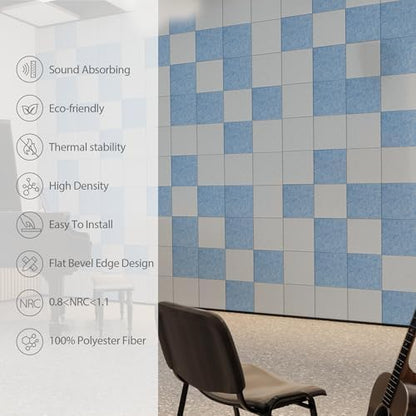 12 Pack Square Acoustic Panels Self Adhesive Sound Proof Foam(Blue Gray)