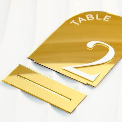 Gold Mirror Arch Wedding Table Numbers 1-10 with Stands