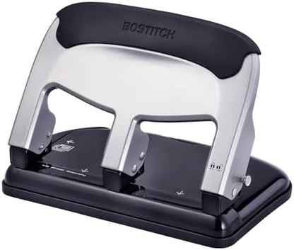 Bostitch Office EZ Squeeze Heavy Duty 3-Hole Punch for Home Office & School, 40-Sheet Capacity, One-Touch Reduced Force, Sleek Silver Design