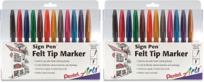 Pentel Felt Tip Sign Pen, Set of 12 Assorted Colors (S520-12) (Pack of 2)