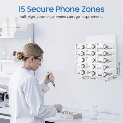 Cell Phone Cabinet,Aluminum Alloy Pocket Chart Cell Phones Storage Cabinet, Cell Phone Locker,Wall-Mounted with a Locked,for Classroom, Office, Gym (15 Compartments)