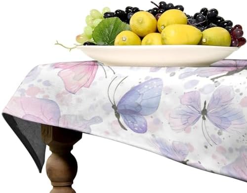 Purple Butterfly Tablecloth, Watercolor Pink Butterfly Abstract Cartoon Print Table Cloth for Farmhouse Kitchen Dinning Room Picnic Parties Home Decor 60x90in