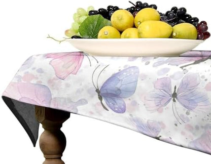 Purple Butterfly Tablecloth, Watercolor Pink Butterfly Abstract Cartoon Print Table Cloth for Farmhouse Kitchen Dinning Room Picnic Parties Home Decor 55x55in