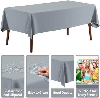 CXPSINC 54 Inch X 300 Feet Plastic Table Cover Roll Disposable Tablecloth with Slide Cutter for All Type/Shape Tables | Party, Banquet, Birthdays, Weddings(Silver, 300 Feet)
