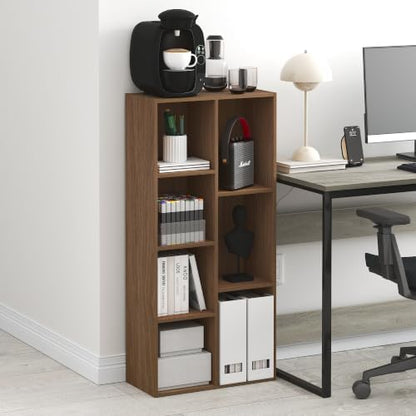 Furinno Luder 7-Cube Book Shelf, Bookshelf, Bookcase, Warm Walnut