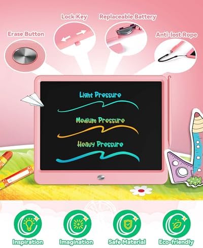 KOKODI 15 Inch LCD Writing Tablet with Anti-Lost Stylus, Erasable Doodle Board Colorful Toddler Drawing Pad, Car Travel School Games Toys for 3 4 5 6 7 8 Kids, Birthday Gift for Girls Boys Pink