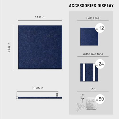48"x36" Felt Corkboard Bulletin Board,TSJ OFFICE,12 Pack for Wall,Navy Blue