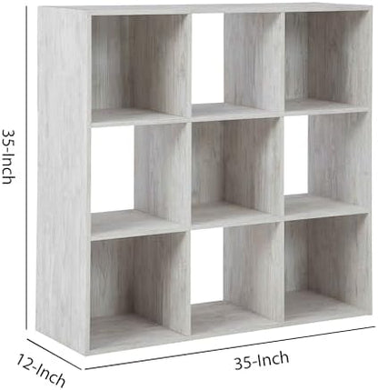 Benjara 9 Cube Wooden Organizer with Grain Details, White