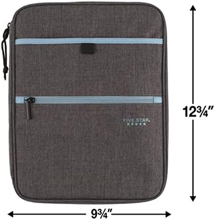 Five Star Zipper Binder, 1 Inch 3-Ring Binder with Round Rings, Carry-All with Pockets and 4-Tab Dividers, 375 Sheet Capacity, Gray/Mint (29092BH0)