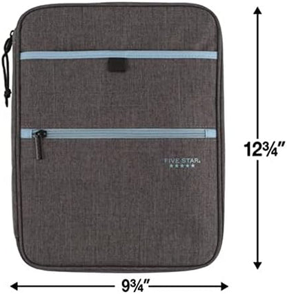 Five Star Zipper Binder, 1 Inch 3-Ring Binder with Round Rings, Carry-All with Pockets and 4-Tab Dividers, 375 Sheet Capacity, Gray/Mint (29092BH0)