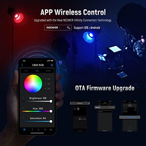 NEEWER CB60 RGB 70W LED Video Light with App Control, Bowens Mount COB Full Color Continuous Output Lighting 18000Lux/1m CCT 2700K-6500K CRI97+ 17 Scenes for Photography/Studio Video Recording