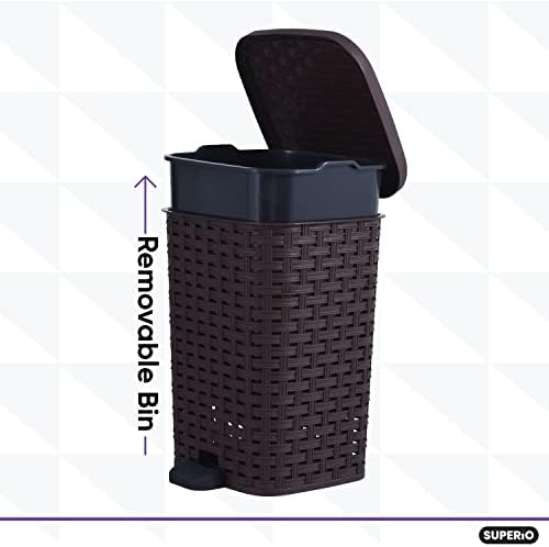 Superio Mini Trash Can with Foot Pedal Small Outdoor Garbage Can with Lid, 1.5 Gallon Plastic Waste Basket for Bathroom, Bedroom, Kitchen, Office, Patio (Wicker Brown 6 QT.), 2 Pack