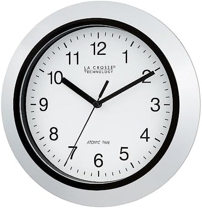 La Crosse Technology WT-3102S Atomic Analog Wall Clock, 10", Silver