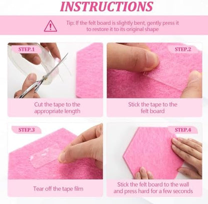 6.7 x 5.9 in 16 Pcs Hexagon Cork Board Tiles, Felt Pin Boards, Pink