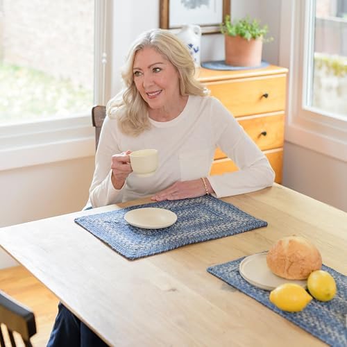 Homespice Denim Braided Placemats for Coastal Decor, Rect 13x19 Set of 4