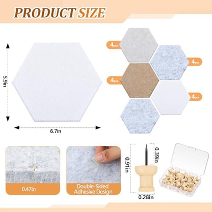 6.7 x 5.9 in 16 Pcs Hexagon Cork Board Tiles, Felt Pin Boards, Camel