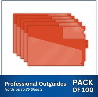 Doctor Stuff - Center Tab Vinyl Out Guides, Diagonal Cut Front Pocket, Top Charge Out Slip Pocket, Plastic File Folder, Letter Size 9" x 13-1/4", Orange, 100/Box