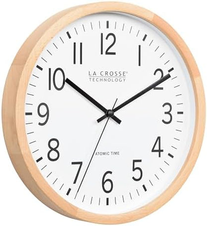 La Crosse Technology 404-53707-INT 12.8-Inch Beech Wood Atomic Analog Wall Clock