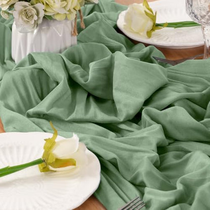 Sage Cheesecloth Table Runner Fall Boho Wedding Birthday Home Decor