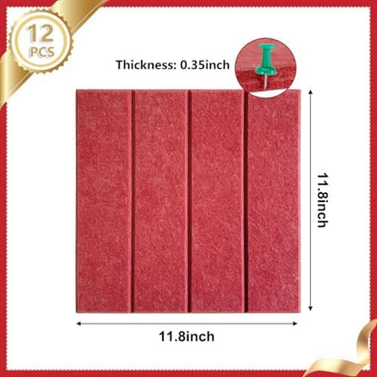 12 Pack Felt Bulletin Board, 35" x 47" Large Red Pinboard with 30 Push Pins, Square Felt Pin Board, Self-Adhesive Cork Board Tiles for Home, Office Walls, School Classroom Message Photos Display