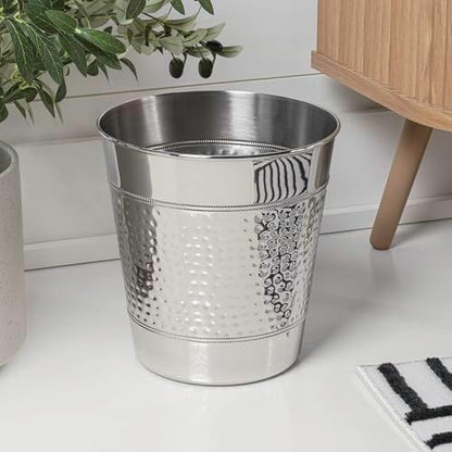 happimess Riley 2 Gal Hammered Steel Bin 10" H, Polished Steel, Set of 2