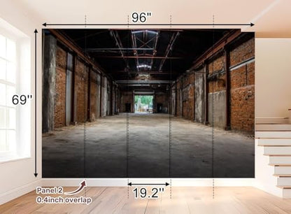 Wall Mural Peel and Stick Unmanned Industrial Style Old Warehouse Building Space Large Wallpaper Self Adhesive Contact Paper Removable 3D Wall Sticker for Living Room Bedroom 69"x96"