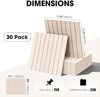 Large Cork Board for Walls 71" x 59",30 Pack 12"X12"Felt Bulletin Board Tiles with 240 Adhesive Tabs,Cork Board Alternative for Office Decor, Push Pin Board Wall Organizer-Oatmeal
