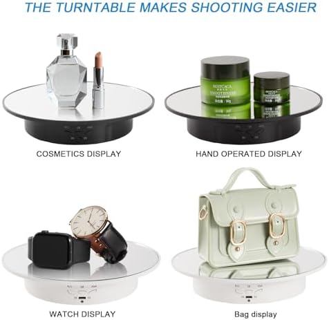 7.87'' Rotating Display Stand Motorized Rotating Display Stand, 22 lbs Load Rotating Platform with Mirror Cover, Rotating Stand with USB Charging Port, for Jewelry Photography Products 3D Model Cake