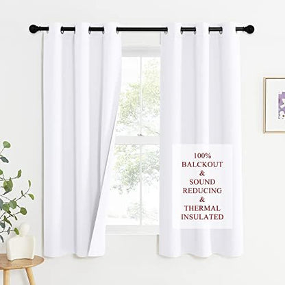 NICETOWN Sound Blocking White 100% Blackout Lined Curtains, 3 Thick Layers Completely Blackout Noise Control Window Treatment Insulated Drapes for Bedroom (1 Pair, 42 Width x 63 Length Each Panel)