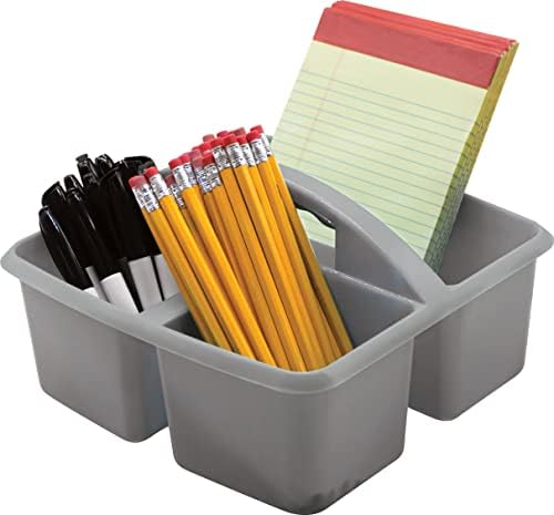 Teacher Created Resources Gray Portable Plastic Storage Caddy 6-Pack for Classrooms, Kids Room, and Office Organization, 3 Compartments