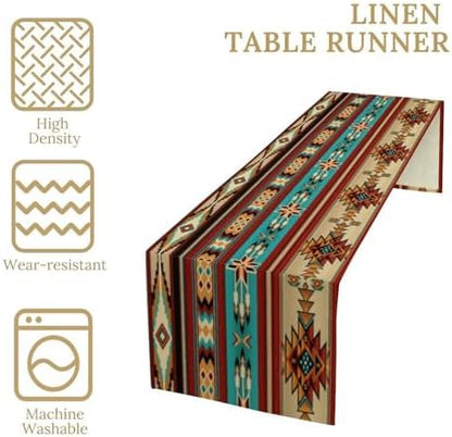 Aztec Southwest Table Runner, Ethnic Style Design Geometric Triditional Kitchen Table Runners Table Setting Decor for Garden Farmhouse Wedding Party Holiday Dinner Home, 13x120 Inch
