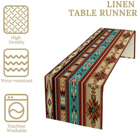 Aztec Southwest Table Runner, Ethnic Style Design Geometric Triditional Kitchen Table Runners Table Setting Decor for Garden Farmhouse Wedding Party Holiday Dinner Home, 13x90 Inch