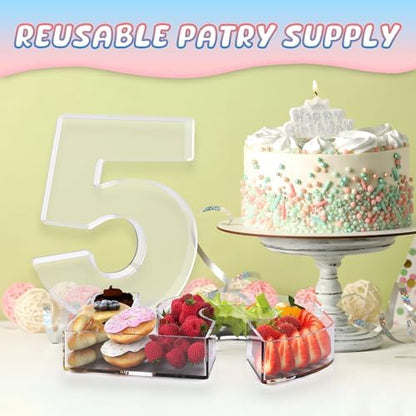 11" Acrylic Number Charcuterie Box, Reusable Fillable Alphabet Number Shaped Form Tray for Birthday Anniversaries, Party Decorative Serving Plates Display Candy Cake (5)