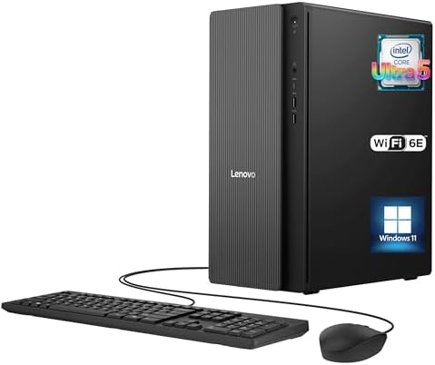 Lenovo IdeaCentre Tower Desktop Computer • 10-core Intel Ultra 5 225 Processor • 32GB DDR5 • 2TB SSD • Office 365 for The Web • HDMI + VGA, Wi-Fi 6E • Wired Keyboard & Mouse • Windows 11