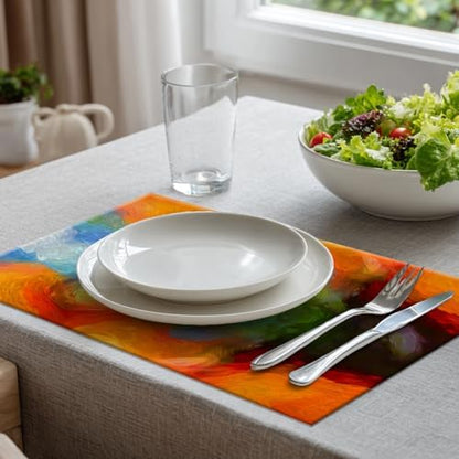 Batmerry Colorful Bright Oil Painting Linen Placemats Set of 8, Multicolor Psychedelic Washable Table Mats for Kitchen Table Thickened Heat Insulation Dining Set Indoor Outdoor 12X18 in