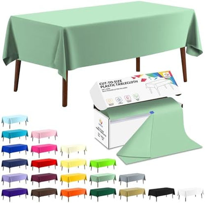 CXPSINC 54 Inch X 300 Feet Plastic Table Cover Roll Disposable Tablecloth with Slide Cutter for All Type/Shape Tables | Party, Banquet, Birthdays, Weddings(Sage Green, 300 Feet)