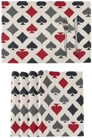 ALAZA Playing Card Suits in Red Black Pattern 1 PC Placemats Rectangle Table Mat for Dining Table Restaurant Kitchen Home Decor, 12" x 18"