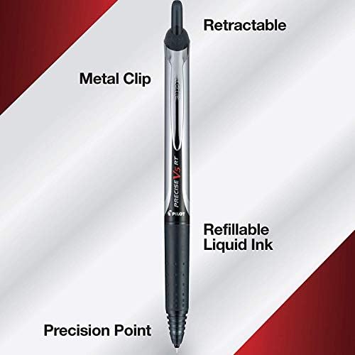 PILOT Precise V5 RT Rollerball Pens, Black, Pack of 12