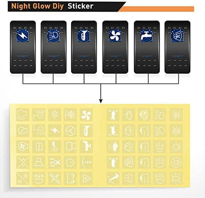 Nilight-90111F 6 Gang Aluminum Rocker Switch Panel Toggle Dash 5 Pin ON/Off Pre-Wired Rocker Switch Blue Backlit Switch for Automotive Car Marine Boat RV,2 Years Warranty