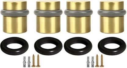 Modern Cylindrical Door Stop – Satin Brass Floor Rubber Bumper, 4-Pack – Design House, 188185