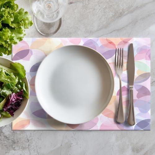 Batmerry Soft Translucent Placemats, Overlapping Shapes Pastel Washable Linen Table Mats for Kitchen Table Double Insulation Decor Dining Set Indoor Outdoor 12X18 in Set of 8