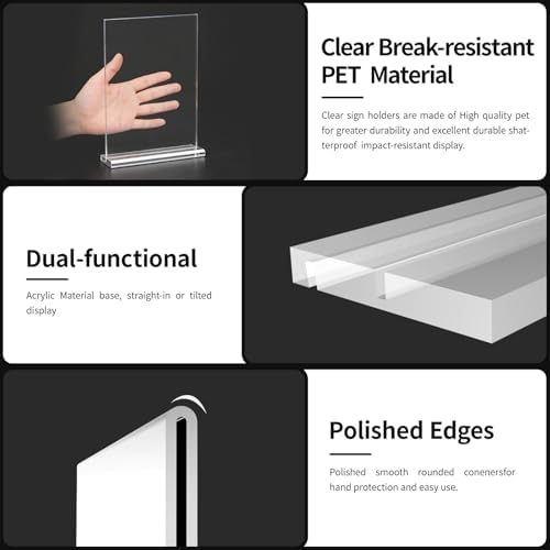 6 Pack 11x8.5 Clear Acrylic Sign Holder Stand, Horizontal Double-Sided Display, Stand By Straight or Tilted, Desktop Picture Frame, Menu Holder, Certificate Frame
