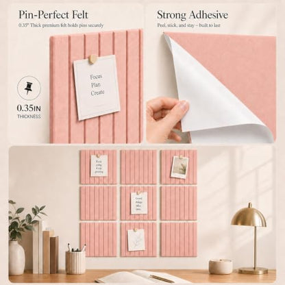 Stripe Felt Bulletin Board Tiles, Cork Board Alternative 48 x 36 in