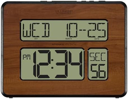 La Crosse Technology 513-1419-WA-INT Atomic Large Full Digital Calendar Clock, Walnut, 9.84"L x 1.14"W x 7.48"H